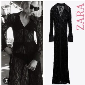 Zara black lace button up dress